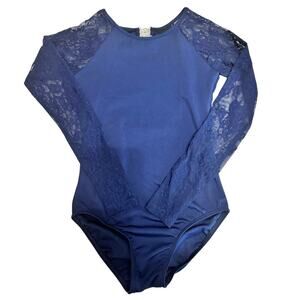 Energetiks Navy Lace Long Sleeve Leotard Child Large 10-11 Open Back Dance